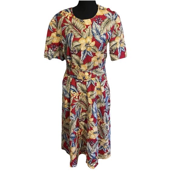 Talbots Dresses & Skirts - Vintage 90s Talbots Womens 8 Belted Linen Blend Short Sleeve Hawaiian Dress USA